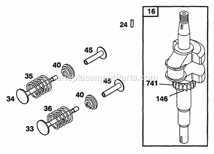 Crankshaft Diagram and Parts List for 12T702-0613-99  Briggs and Stratton Engine